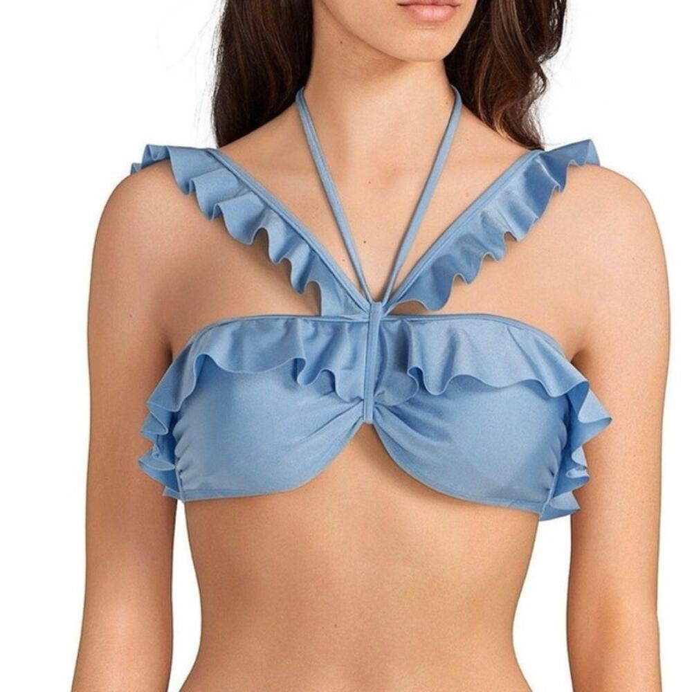 Chelsea & violet blue ruffle bandeau bikini top and hipster bottom size med